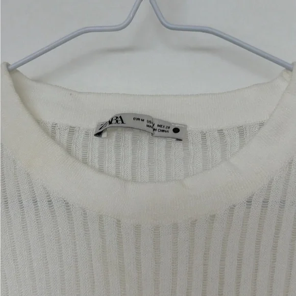 Zara Cream Ribbed Knit Top - Picture 2 of 4